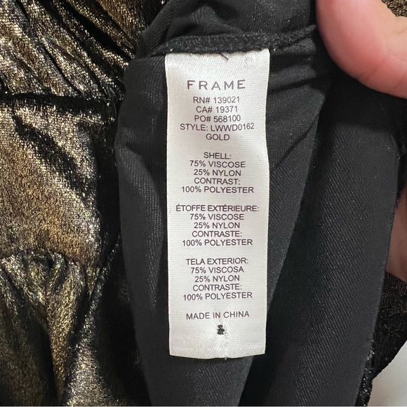 FRAME Long Sleeve Metallic Velvet Lame Mini Dress In Gold - Picture 10 of 11